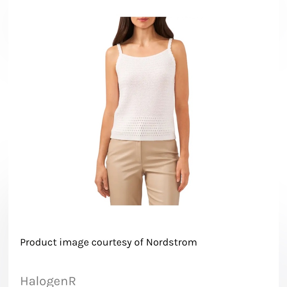 Halogen Textured Scallop Trim Sweater Tank in Bright White Size Large